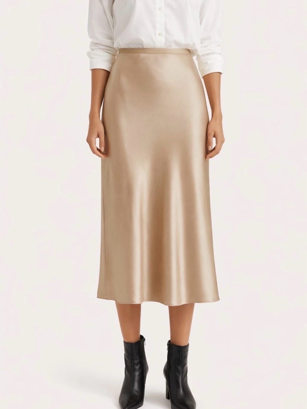 Polo Ralph Lauren Satin Midi Skirt Slip Gold Champagne A-line Pencil Bias Cut 0